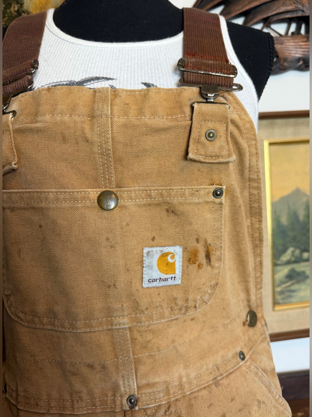 Vintage Carhartt Double-Knee Bib Duck Overalls Women's Size XS - Picture 5 of 17